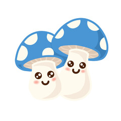 Cute Kawaii Blue Mushroom Cartoon Characters – Adorable Forest Fungi Illustration