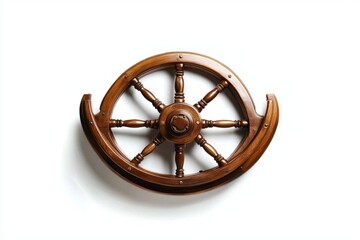 Unique craftsmanship of a wooden rudder on a stark white backdrop.