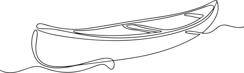 Canoe Continuous Line Drawing – Minimalist One Line Boat Illustration on White Background