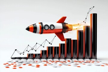Illustration showcasing a rocket ship and its data representation.