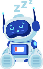 Pixelated Cartoon Robot Sleeping with Zz Icons on Transparent Background