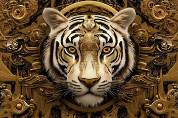 Capturing the essence of wildlife through a tiger embellished with golden shades.