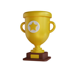 Golden Trophy With Star Emblem and Brown Base on Transparent Black Background