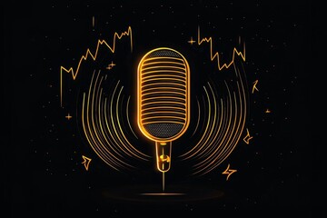 Illustrated microphone symbolizing podcast production in a studio setting.