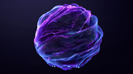 Abstract 3d sphere of purple and blue neon gradient particle waves. Artificial Intelligence concept, virtual assistant, future technology, innovations. Vibrant energy sphere, glowing 3d orb. 