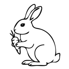 Minimalist Black Line Art Rabbit with Carrot Illustration