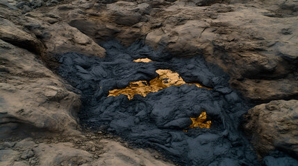 Raw molybdenum ore crystals on black shale with metallic reflections,showcasing strategic mineral resources and clean energy materials for industrial use.