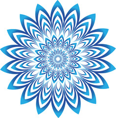 Optical illusion psychedelic floral pattern vector graphic design element for abstract background wallpaper poster banner or flyer with concentric blue and white colors and radial symmetry.