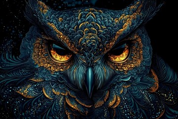 Naklejka premium Stunning digital artwork featuring a mystical owl's face.