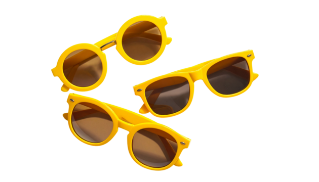 Two pairs of yellow sunglasses isolated on transparent background