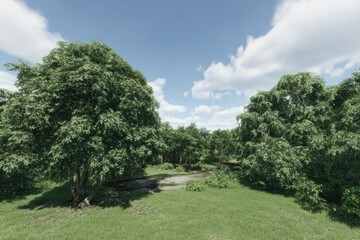 Fototapeta premium Lush green forest with a small stream