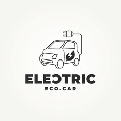 minimalist electric eco car line art icon logo vector illustration design. simple modern eco friendly vehicle logo concept