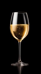 Elegant glass of sparkling wine against a black background, perfect for celebrations.