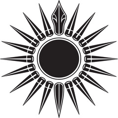 Striking sunburst design with sharp geometric rays radiating from a central black circle