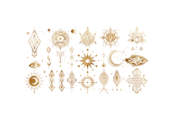 set of Mystic Line Art, Golden Foil, Boho Minimal Spiritual & My