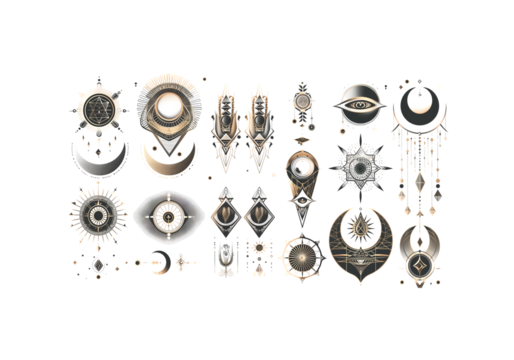 set of Mystic Line Art, Golden Foil, Boho Minimal Spiritual & My - Powered by Adobe