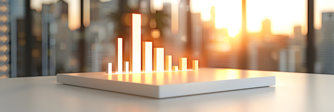 plain bright white rectangular desk with a glowing small floating analytics widget