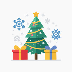 Seasonal Holiday Vector Pack Featuring Christmas Tree, Snowflake, and Gift Box Icons