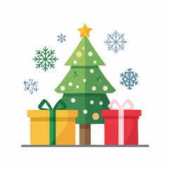 Fototapeta premium Seasonal Holiday Vector Pack Featuring Christmas Tree, Snowflake, and Gift Box Icons