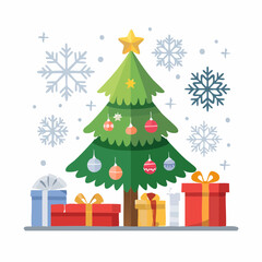 Fototapeta premium Seasonal Holiday Vector Pack Featuring Christmas Tree, Snowflake, and Gift Box Icons