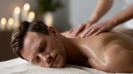 Man receiving relaxing back massage in a calm spa environment