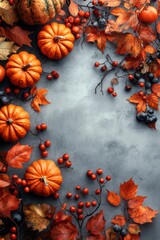 Fototapeta premium Harvest festival theme decor autumn celebration food layout seasonal vibes top-down perspective nature's bounty