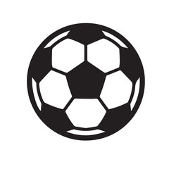 Minimalist vector illustration of a classic black and white soccer ball, outlined neatly in black, symbolizing simplicity, balance, and athletic spirit.