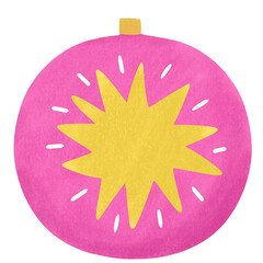 Pink Christmas tree ornament, yellow stars, transparent background.