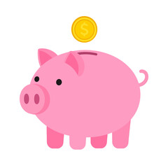Pink Piggy Bank with a Coin Above Saving Money Concept.