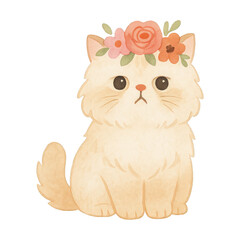 Fototapeta premium PNG Cute floral crowned kitten illustration.