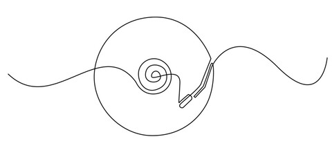 Continuous line drawing of a retro vinyl record with a needle.one line drawing symbolizing classic music and vintage sound.perfect for music lovers,album covers,posters