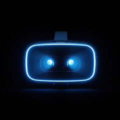 VR headset with blue neon outline on a black background.