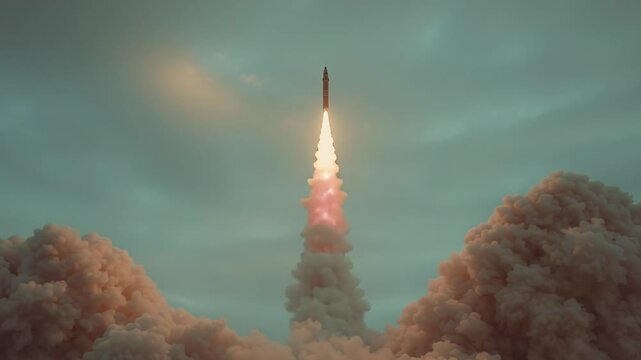 4k video of a nuclear missile launch. Concept of nuclear war.