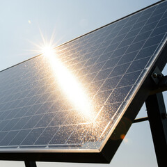 Close-up of a solar panel reflecting sunlight, clean energy source.