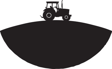 Black silhouette of a tractor on a curved hill black and white