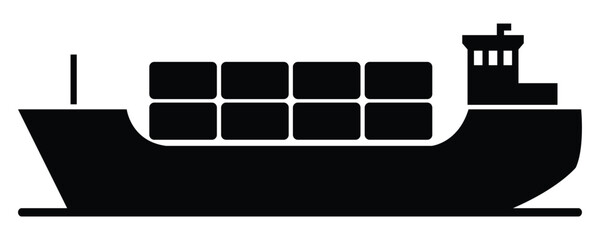 Cargo Ship Icon – freight vessel vector, transportation and logistics pictogram, delivery boat silhouette