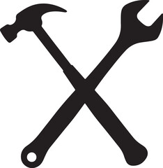 Black silhouette of crossed hammer and wrench tool