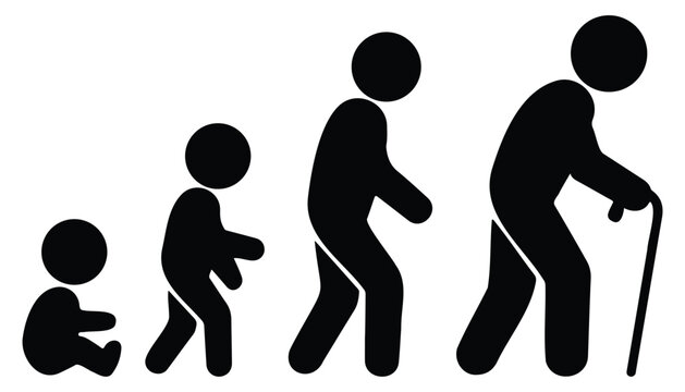 Evolution of Man Vector &ndash; human growth silhouette, life stages pictogram, aging and development design