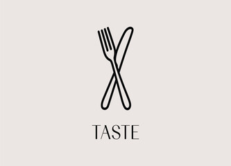 Minimalist Taste Icon with Fork and Knife Crossed Symbolizing Culinary Excellence and Exquisite Dining Experiences in Restaurant Menus