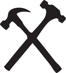 Two black hammers crossed on white background crossed hammers