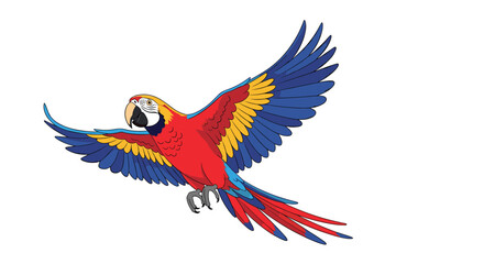 Obraz premium A colorful macaw in flight with wings outstretched against a white background.