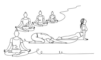 Minimalist Line Art Illustration of Women Practicing Yoga Poses for Balance  Flexibility  and Wellness
