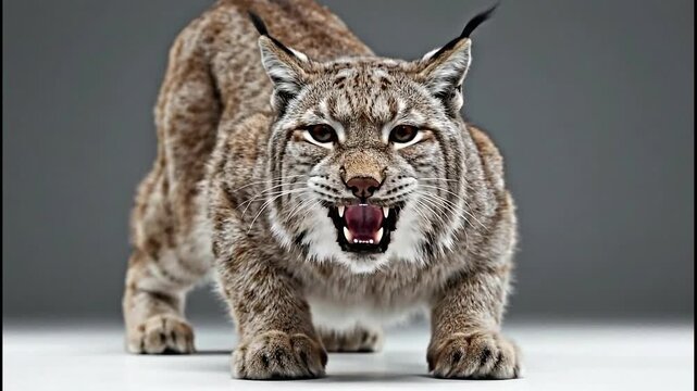 Fierce Bobcat Growling Aggressively in Studio Portrait.