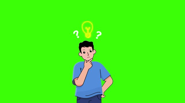 confused dizzy animated person thinking confused dizzy 2d green screen croma 4k looping