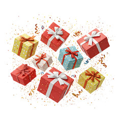 Pile of small red and white Christmas gift boxes showing festive spirit, love, and cheerful holiday celebration energy