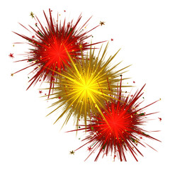 Twin bursts of red and yellow festive fireworks symbolizing energy, joy, and the spirit of Christmas celebration