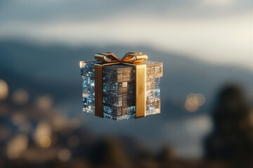 Cyber monday digital gift box floating presenting technology