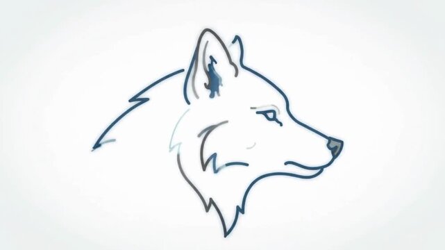 Minimalist Stylized Wolf Head Line Art Animation with Gentle Panning Motion