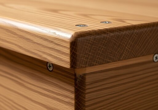 Detailed close-up capturing the craftsmanship of expertly joined wooden furniture components with visible screws and
