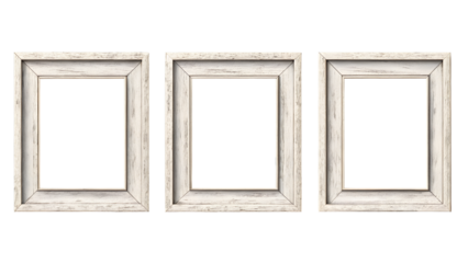 Triple Distressed White Wood Picture Frames on Gray Wall

